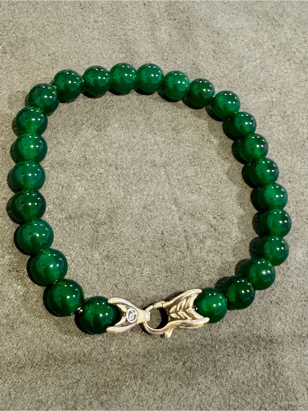David Yurman 925 Sterling Silver 8mm Green Onyx Spiritual Bead Bracelet 8.5”